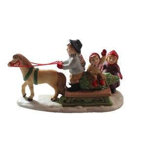 VTG Lefton Rare Colonial Village 1989 Horse Sleigh Ride Children Christmas Tree